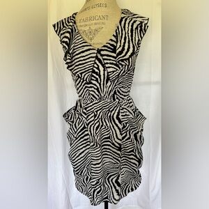 Wrapper Womens Y2K Ruffled Sleeveless Dress in Zebra Print Sz 7